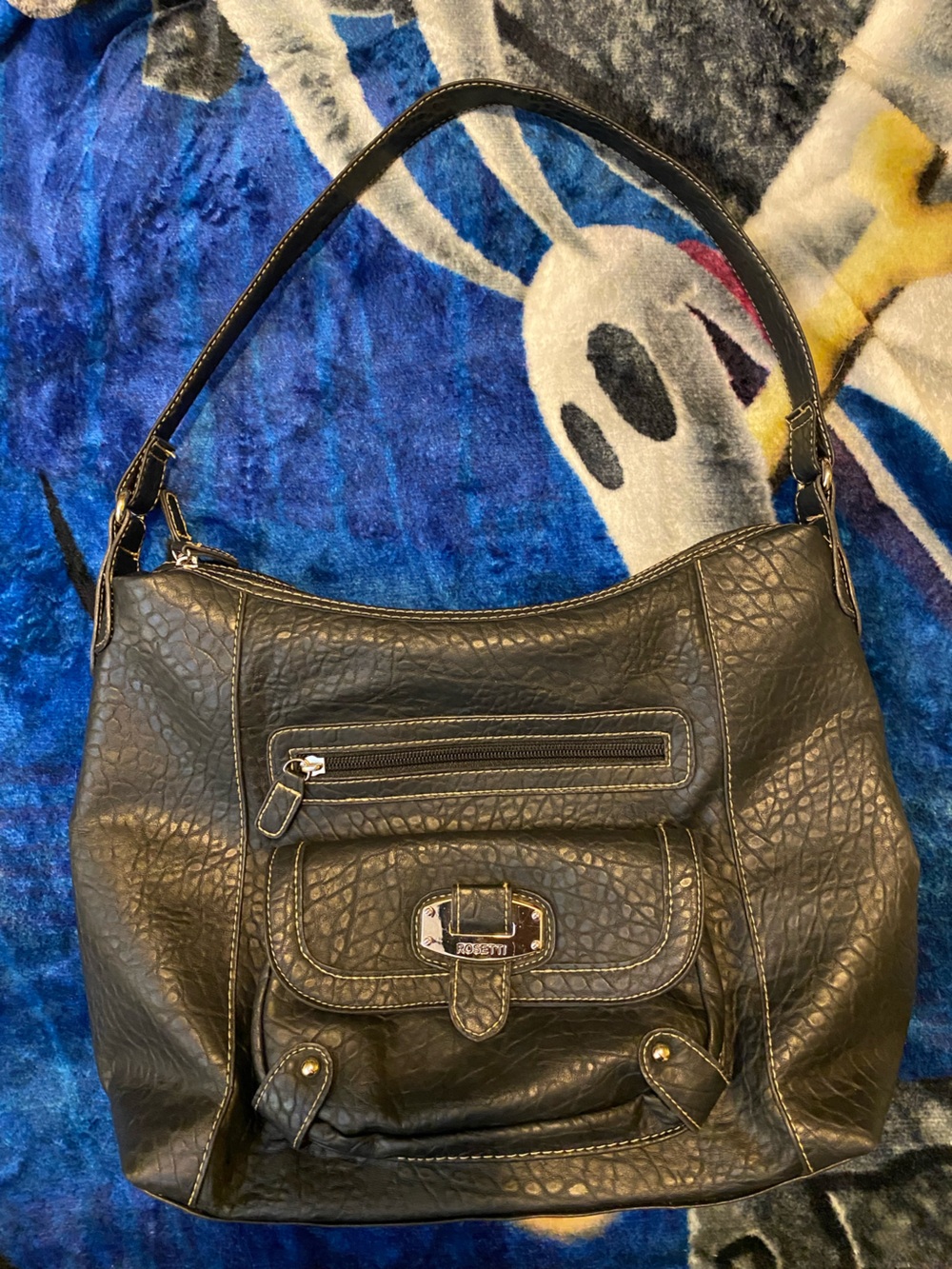 Rosetti Black Textured Shoulder Bag with Front Pocket